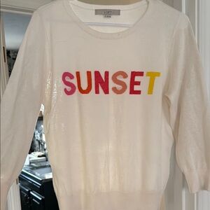 LOFT Cream and Red Crew Neck Sweater with 'SUNSET' Design